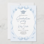 Blue Ribbon Bow Graduation Invitation Kaart (Voorkant)