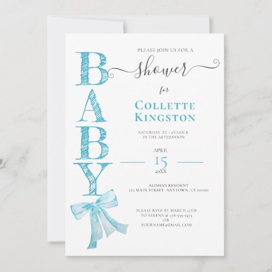 BLUE RIBBON BOY BABY SHOWER Invitation Kaart (Voorkant)