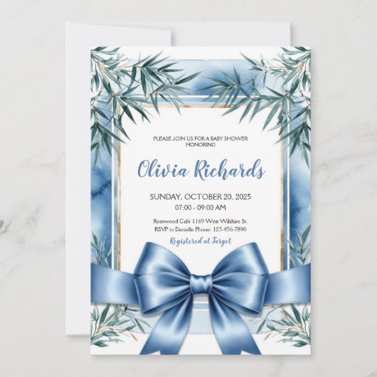 Blue Ribbon Chinoiserie Baby shower Uitnodiging (Voorkant)