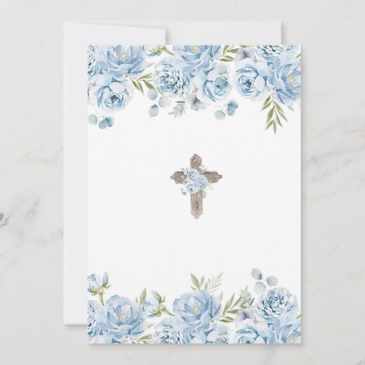 Blue Ribbon Crest Eerste Heilige Communie Kaart (Achterkant)