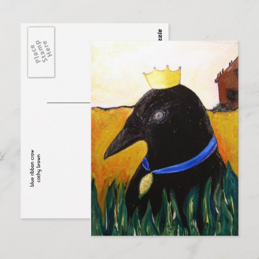 Blue Ribbon Crow Briefkaart (Voorkant / Achterkant)