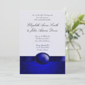 Blue Ribbon Damask Wedding Uitnodiging (Staand voorkant)