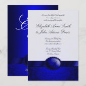 Blue Ribbon Damask Wedding Uitnodiging (Voorkant / Achterkant)