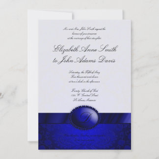 Blue Ribbon Damask Wedding Uitnodiging