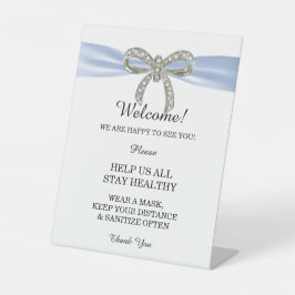 Blue Ribbon Diamond Bow Wedding Safety Reclamebord Met Voetstuk