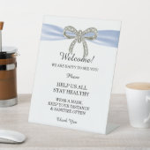 Blue Ribbon Diamond Bow Wedding Safety Reclamebord Met Voetstuk (Insitu)