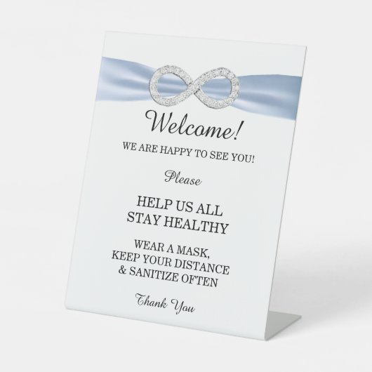 Blue Ribbon Diamond Infinity Wedding Safety Reclamebord Met Voetstuk (Voorkant)