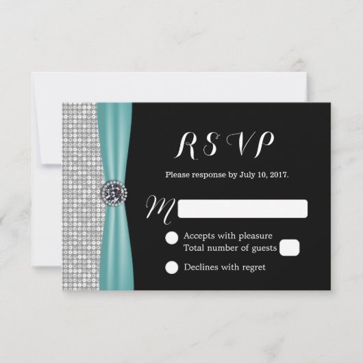 Blue Ribbon Diamond Modern Wedding RSVP (Voorkant)