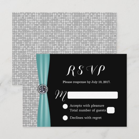Blue Ribbon Diamond Modern Wedding RSVP (Voorkant / Achterkant)