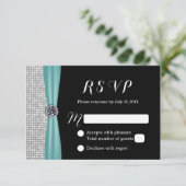 Blue Ribbon Diamond Modern Wedding RSVP Kaartje (Staand voorkant)