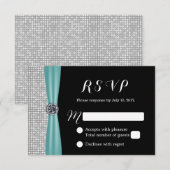 Blue Ribbon Diamond Modern Wedding RSVP Kaartje (Voorkant / Achterkant)