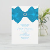 Blue Ribbon & Diamonds Bruids Douche Uitnodigingen (Staand voorkant)