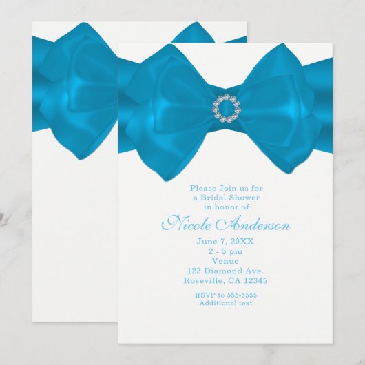 Blue Ribbon & Diamonds Bruids Douche Uitnodigingen (Voorkant / Achterkant)