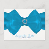 Blue Ribbon & Diamonds Elegant Glam Save the Date Aankondigingskaart (Voorkant)
