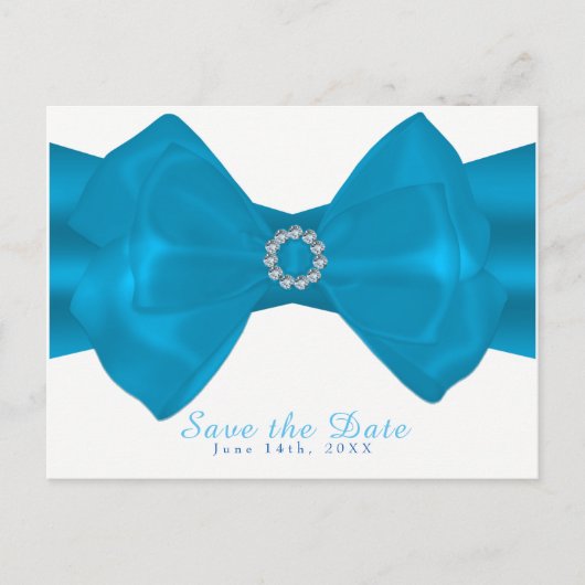 Blue Ribbon & Diamonds Elegant Glam Save the Date Aankondigingskaart (Voorkant)