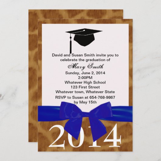 Blue Ribbon en Giraffe Afstuderen Uitnodiging (Voorkant / Achterkant)