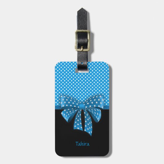 Blue Ribbon en Polka Dots Bagagelabel (Voorkant verticaal)