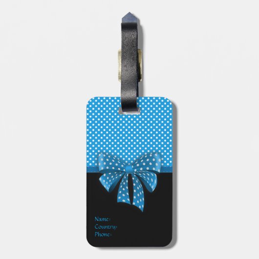Blue Ribbon en Polka Dots Bagagelabel (Achterkant verticaal)