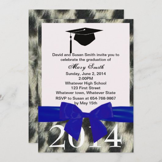 Blue Ribbon en Snow Leopard Afstuderen Kaart (Voorkant / Achterkant)