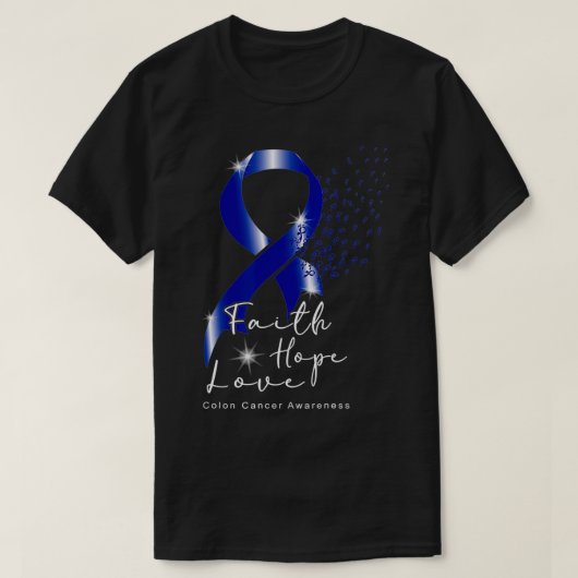 Blue Ribbon Faith Hope Love Colon Cancer Awareness T-shirt (Design voorkant)