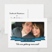 Blue Ribbon Foto Save the Date Briefkaart (Voorkant / Achterkant)