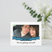 Blue Ribbon Foto Save the Date Briefkaart (Staand voorkant)