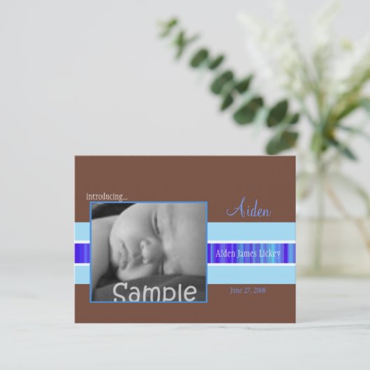 Blue Ribbon Geboorteaankondiging Aankondigingskaart (Staand voorkant)
