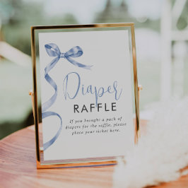Blue Ribbon Girl Baby shower Luier Raffle Sign Poster