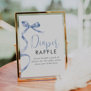 Blue Ribbon Girl Baby shower Luier Raffle Sign Poster