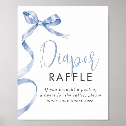 Blue Ribbon Girl Baby shower Luier Raffle Sign Poster (Voorkant)