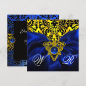 BLUE RIBBON GOLD CELTIC HEART DAMASK MONOGRAM KAART (Voorkant / Achterkant)