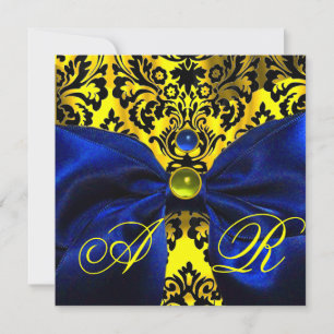 BLUE RIBBON GOLD YELLOW BLACK DAMASK MONOGRAM KAART