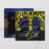 BLUE RIBBON GOLD YELLOW BLACK DAMASK MONOGRAM KAART (Voorkant / Achterkant)