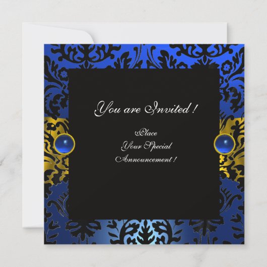 BLUE RIBBON GOLD YELLOW BLACK DAMASK MONOGRAM KAART (Achterkant)