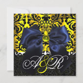 BLUE RIBBON GOLD YELLOW BLACK DAMASK MONOGRAM KAART (Voorkant)