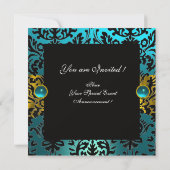 BLUE RIBBON GOLD YELLOW BLACK DAMASK MONOGRAM KAART (Achterkant)