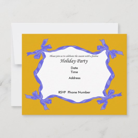 Blue Ribbon Holiday Party Invitation Kaart (Voorkant)