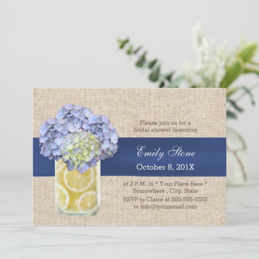 Blue Ribbon Hydrangea & Mason Jar Vrijgezellenfees Kaart (Staand voorkant)