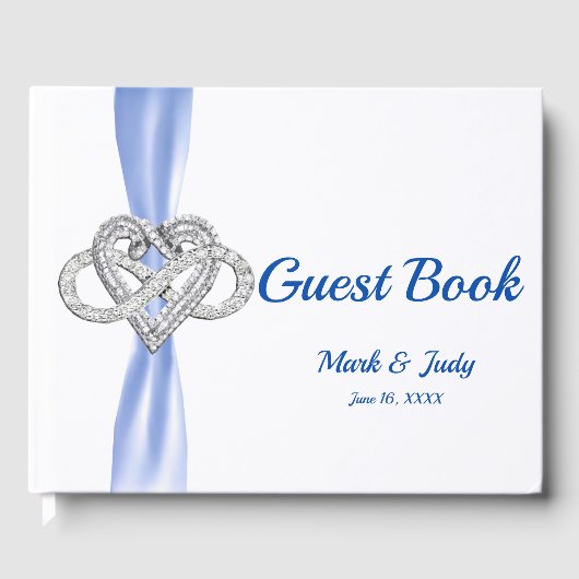 Blue Ribbon Infinity Heart Bruiloft Gastenboek (Voorkant)