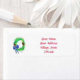 Blue Ribbon-kerstmis met retouradres Etiket