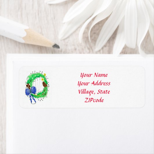 Blue Ribbon-kerstmis met retouradres Etiket (Insitu)