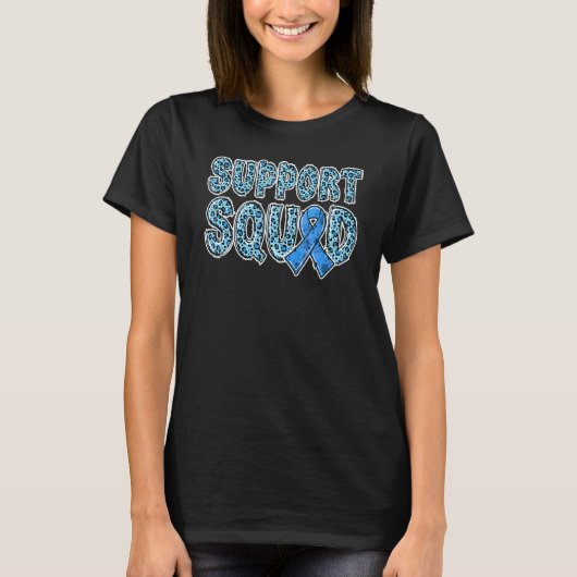Blue Ribbon Leopard Print Support Squad Diabetes T-shirt (Voorkant)
