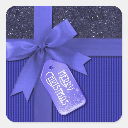 Blue Ribbon Merry kerstcadeautjes Vierkante Sticker (Voorkant)