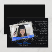 Blue Ribbon met Glitter Afstuderen Invitation Kaart (Voorkant / Achterkant)