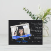 Blue Ribbon met Glitter Afstuderen Invitation Kaart (Staand voorkant)