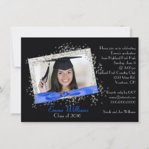 Blue Ribbon met Glitter Afstuderen Invitation Kaart
