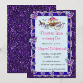 Blue Ribbon Paars Glitter Royal Princess Birthday Kaart (Voorkant / Achterkant)