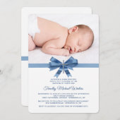 Blue Ribbon Photo Baptism Invitation Kaart (Voorkant / Achterkant)