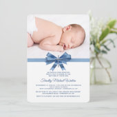 Blue Ribbon Photo Baptism Invitation Kaart (Staand voorkant)
