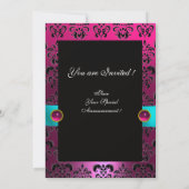 BLUE RIBBON PINK FUCHSIA BLACK DAMASK MONOGRAM KAART (Achterkant)